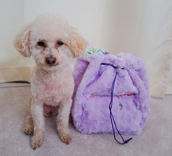 Faux fur drawstring bag for Auntie K